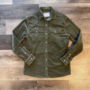 Poncho Corduroy Slim Men's Western Shirt Sz Sm Pearl Snap Button Down Green FLAW